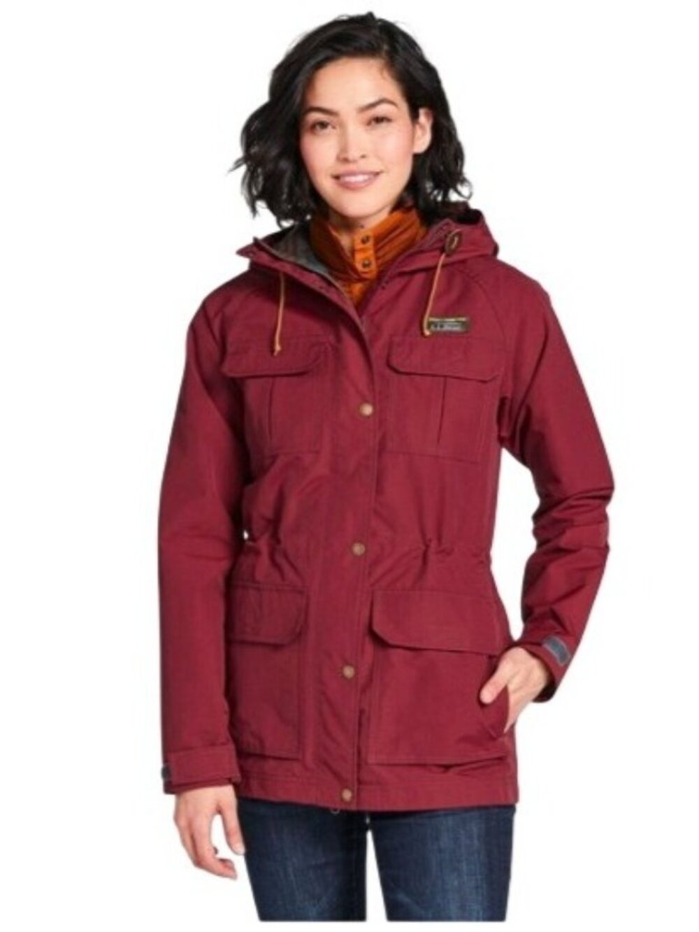 LL Bean Jacket Women's Medium Reg Hooded Utility Plaid Lined Parka With Pockets